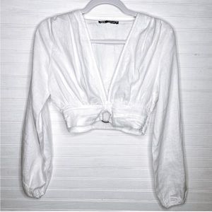 Zara Long Sleeve White Wrap Top Size Small